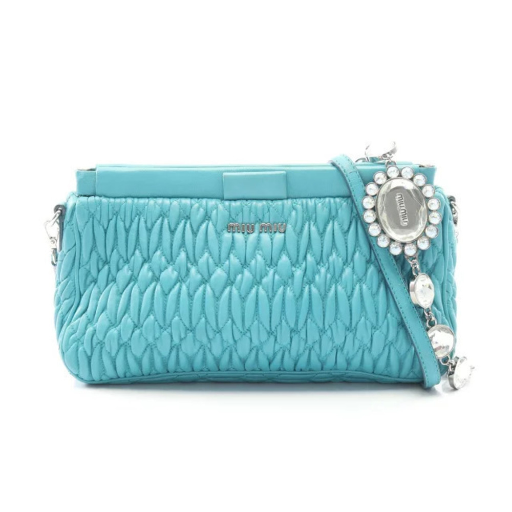 Miu Miu Matelasse Nappa Crystal Shoulder Bag Leather Green